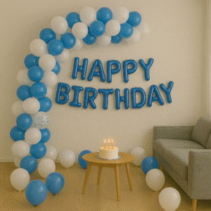 Happy Birthday Blue & White Balloons Decoration